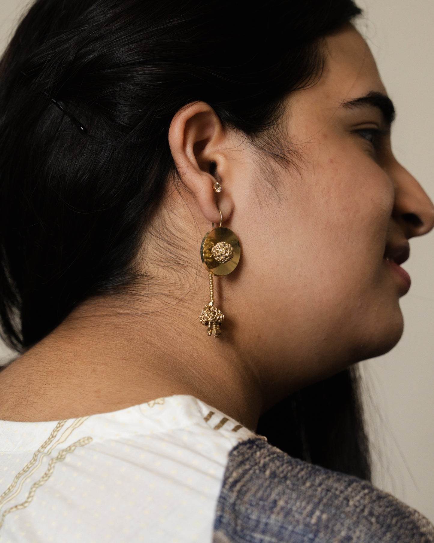 Sunehri Leher Earrings with Zari Gilded Earchains Set