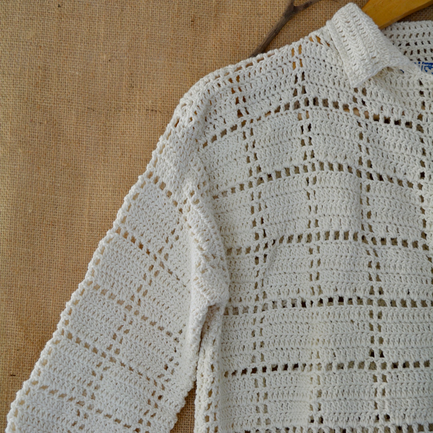 Ivory Grid Crochet Shirt