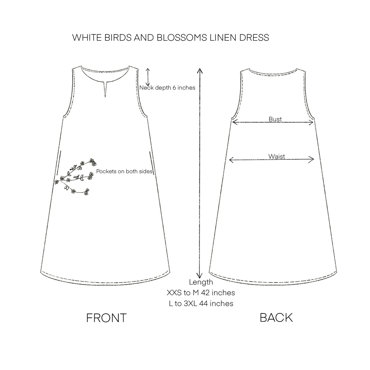 White Birds & Blossoms Linen Dress
