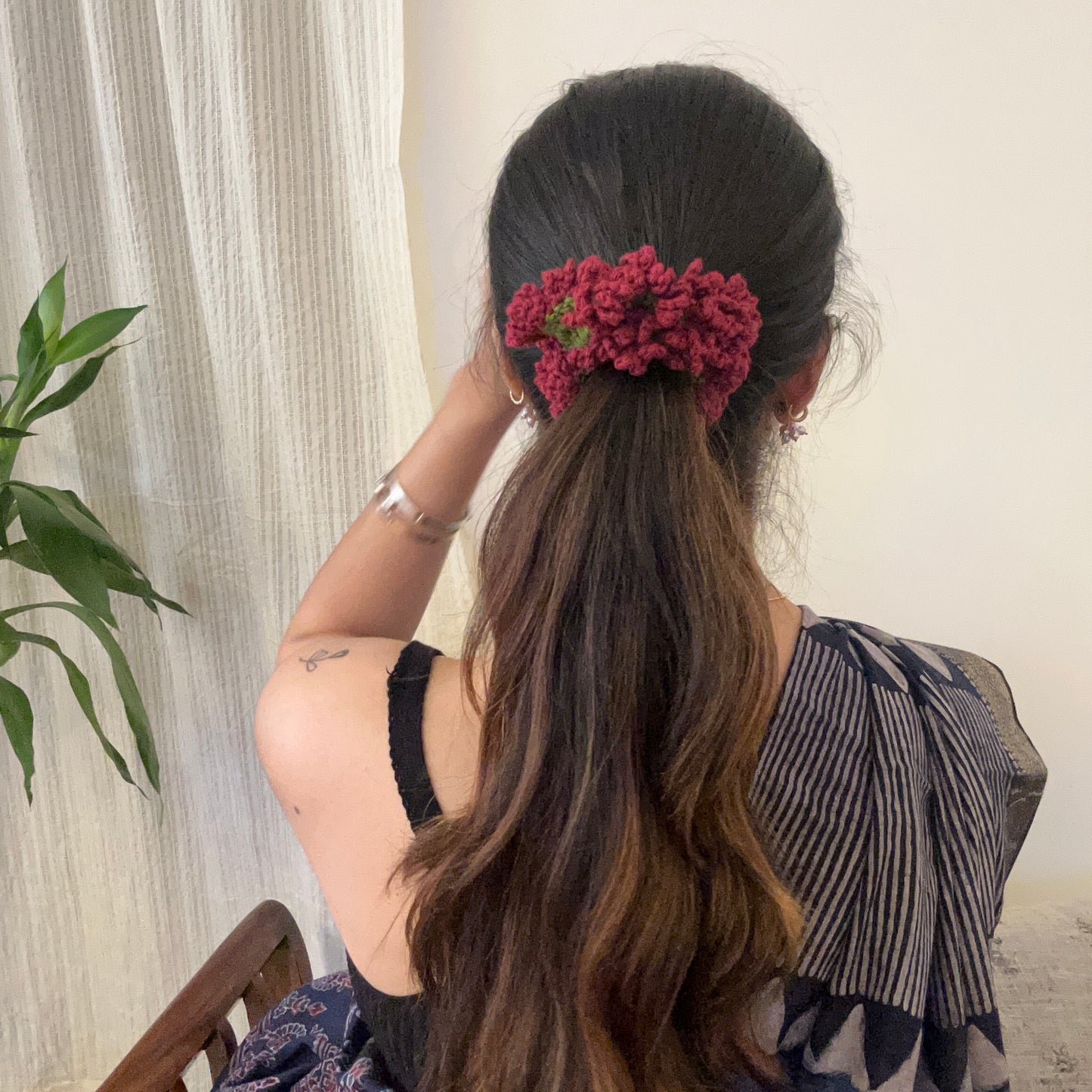 Maroon Gajra Scrunchie