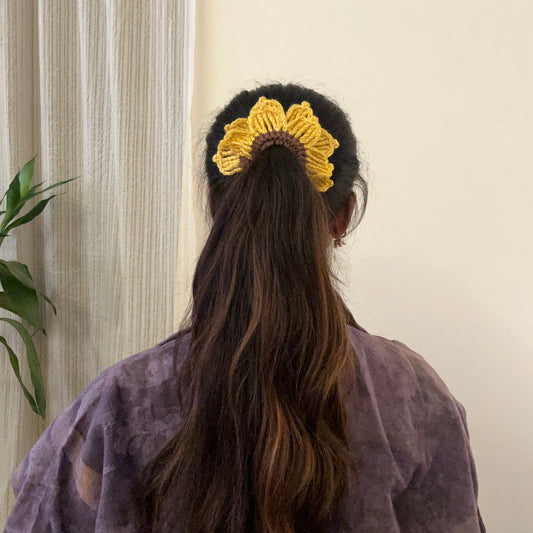 Sunflower Crochet Scrunchie