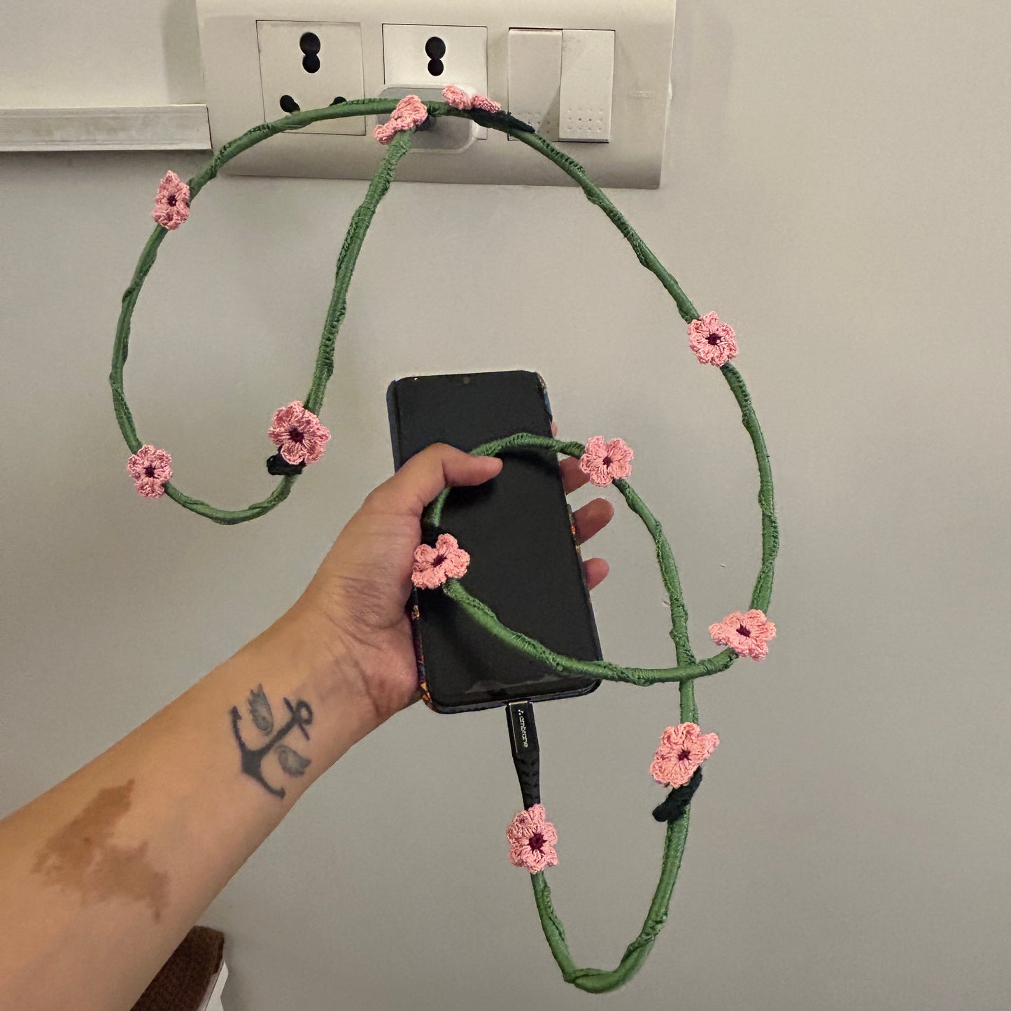 Pink Daisy Crochet Charging Cord C-C Cable