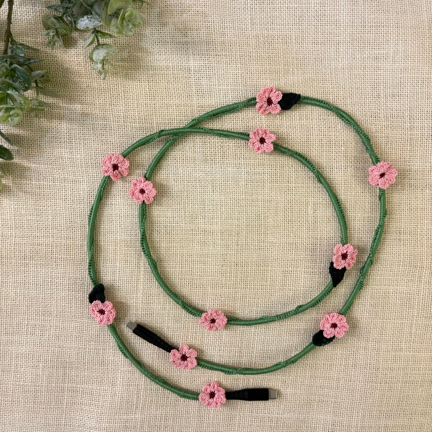 Pink Daisy Crochet Charging Cord C-C Cable