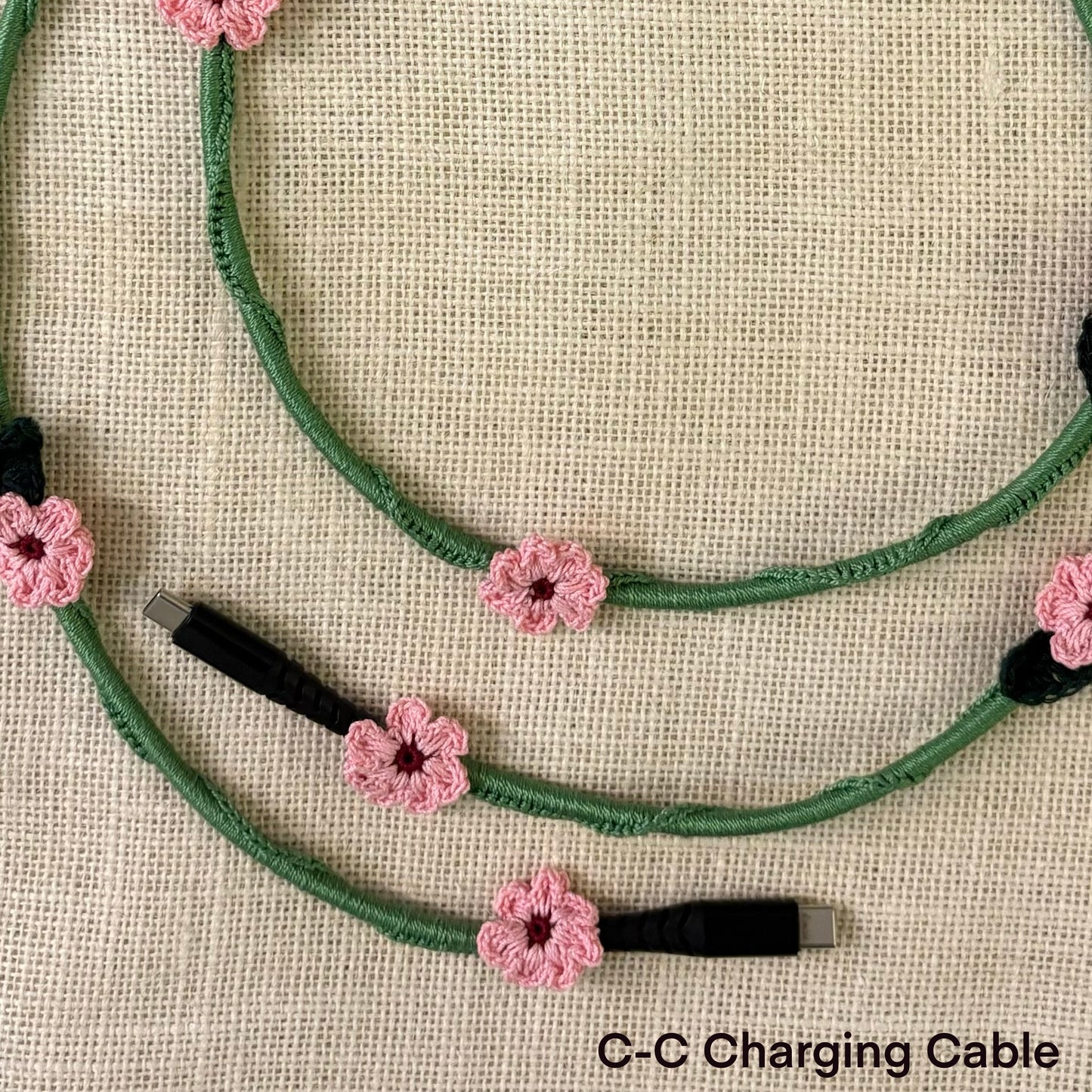 Pink Daisy Crochet Charging Cord C-C Cable