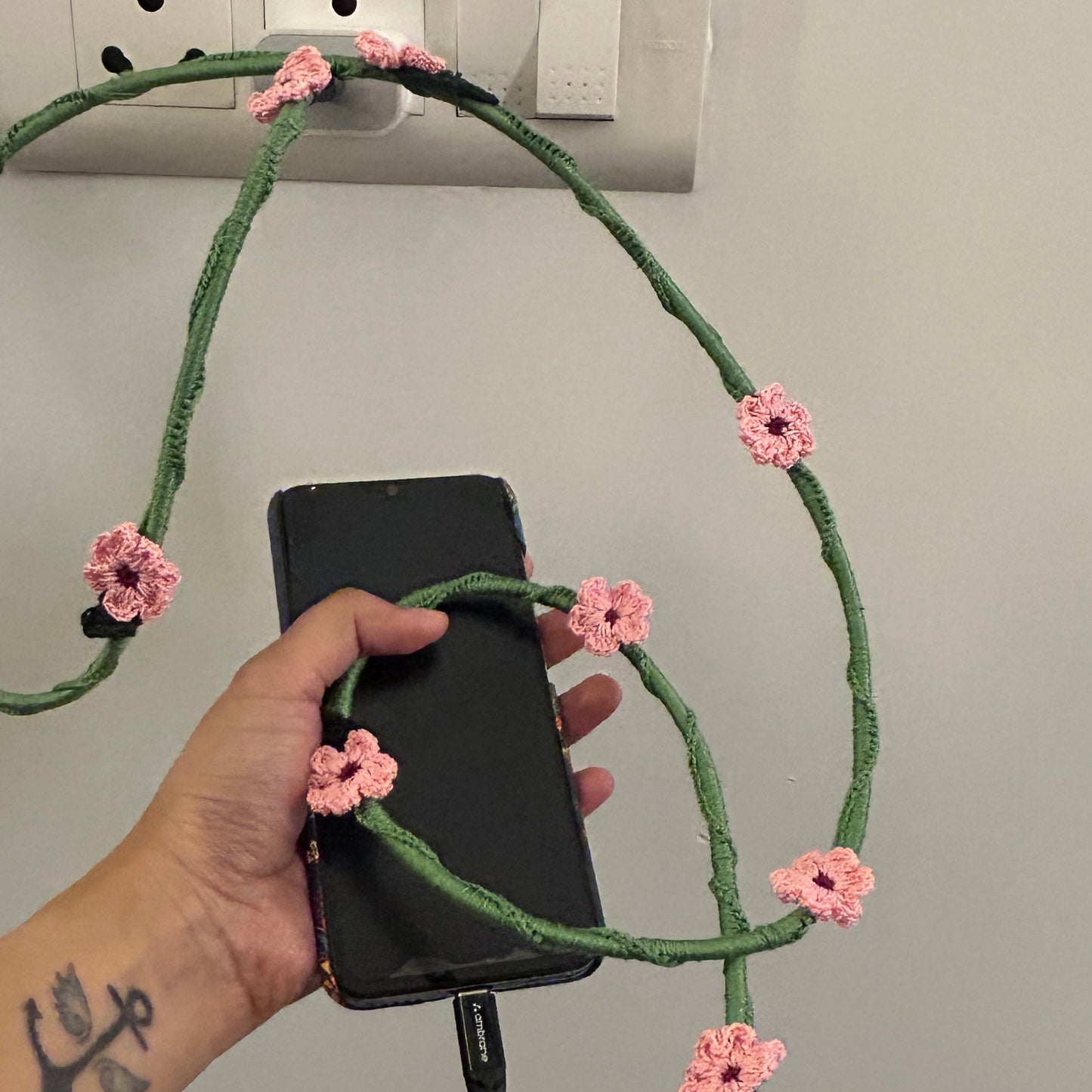 Pink Daisy Crochet Charging Cord C-C Cable