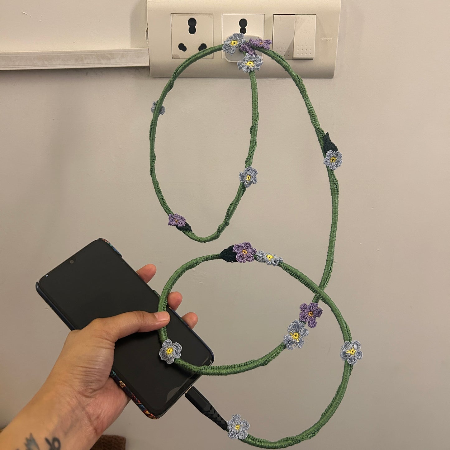 Blue Daisy Crochet Charging Cord C-C Cable