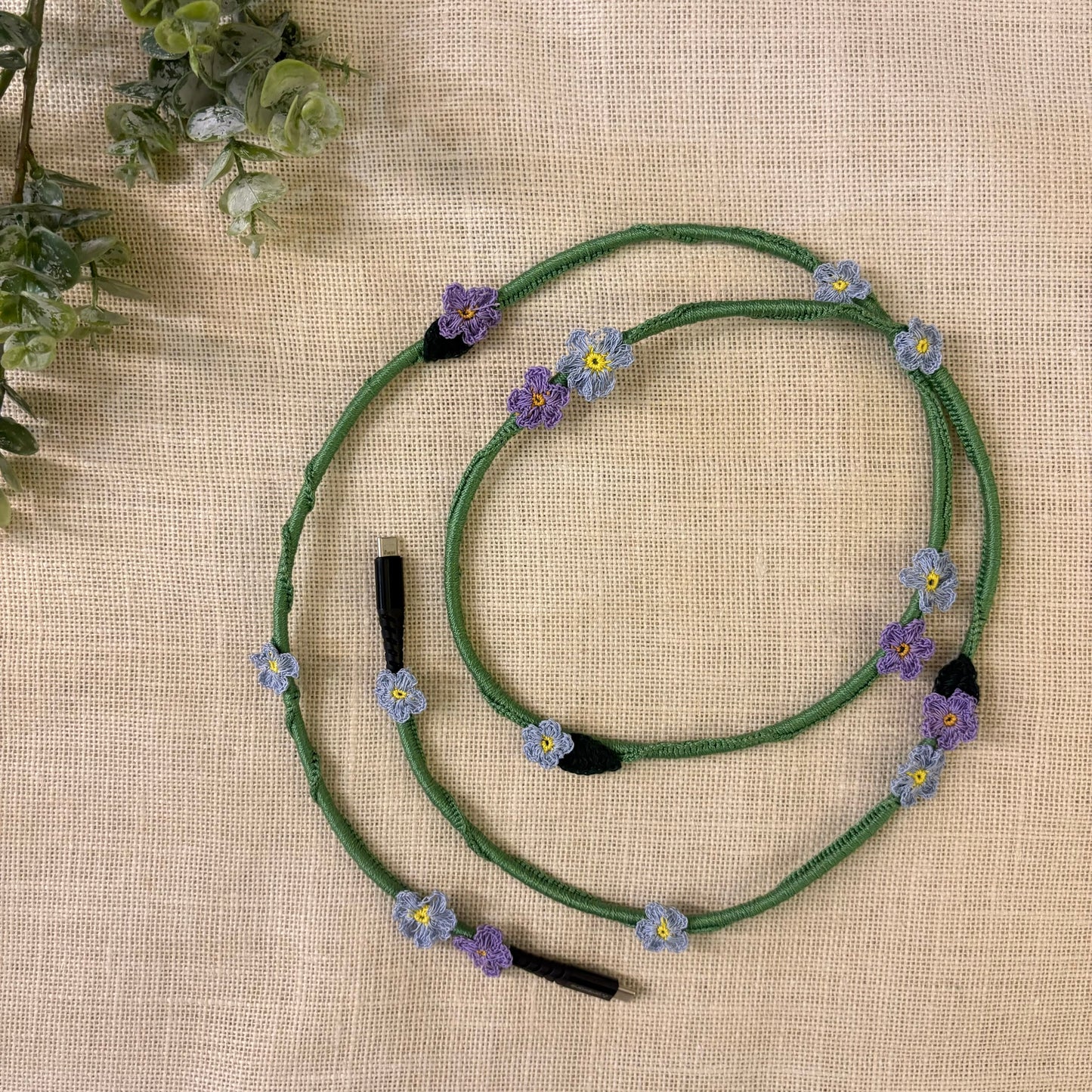 Blue Daisy Crochet Charging Cord C-C Cable