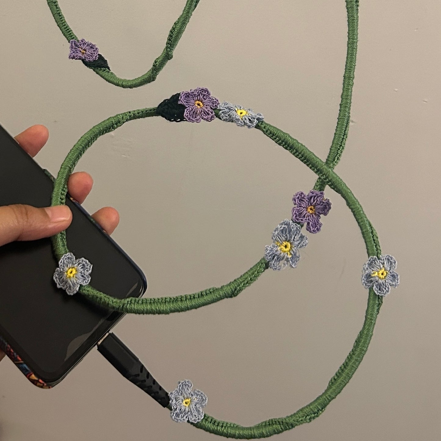 Blue Daisy Crochet Charging Cord C-C Cable