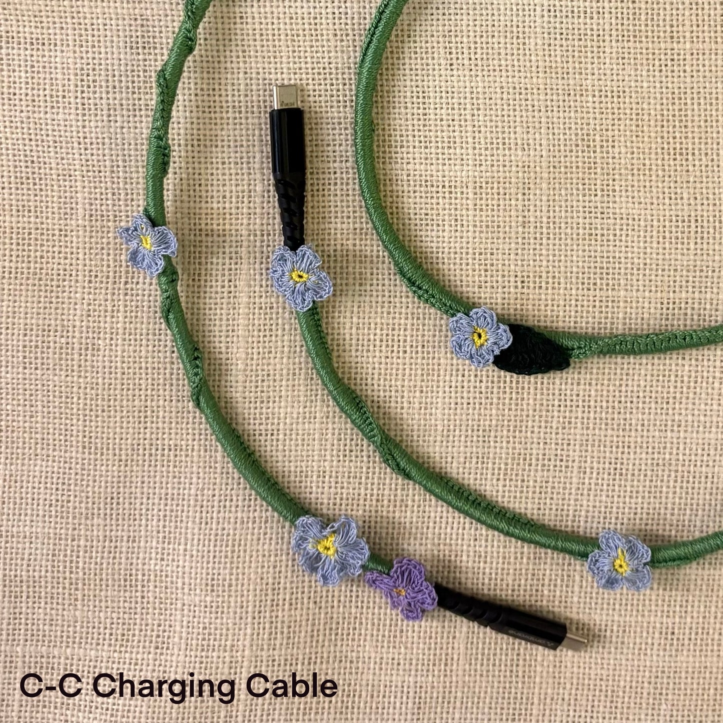 Blue Daisy Crochet Charging Cord C-C Cable