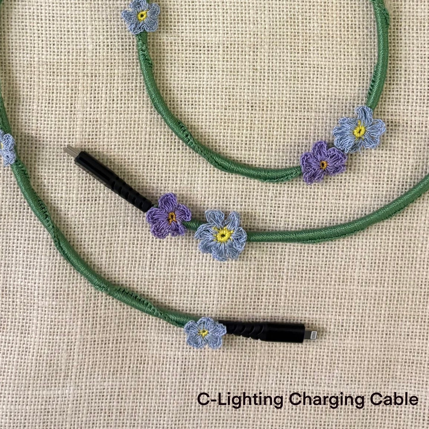Blue Daisy Crochet Charging Cord C-Lightening Cable