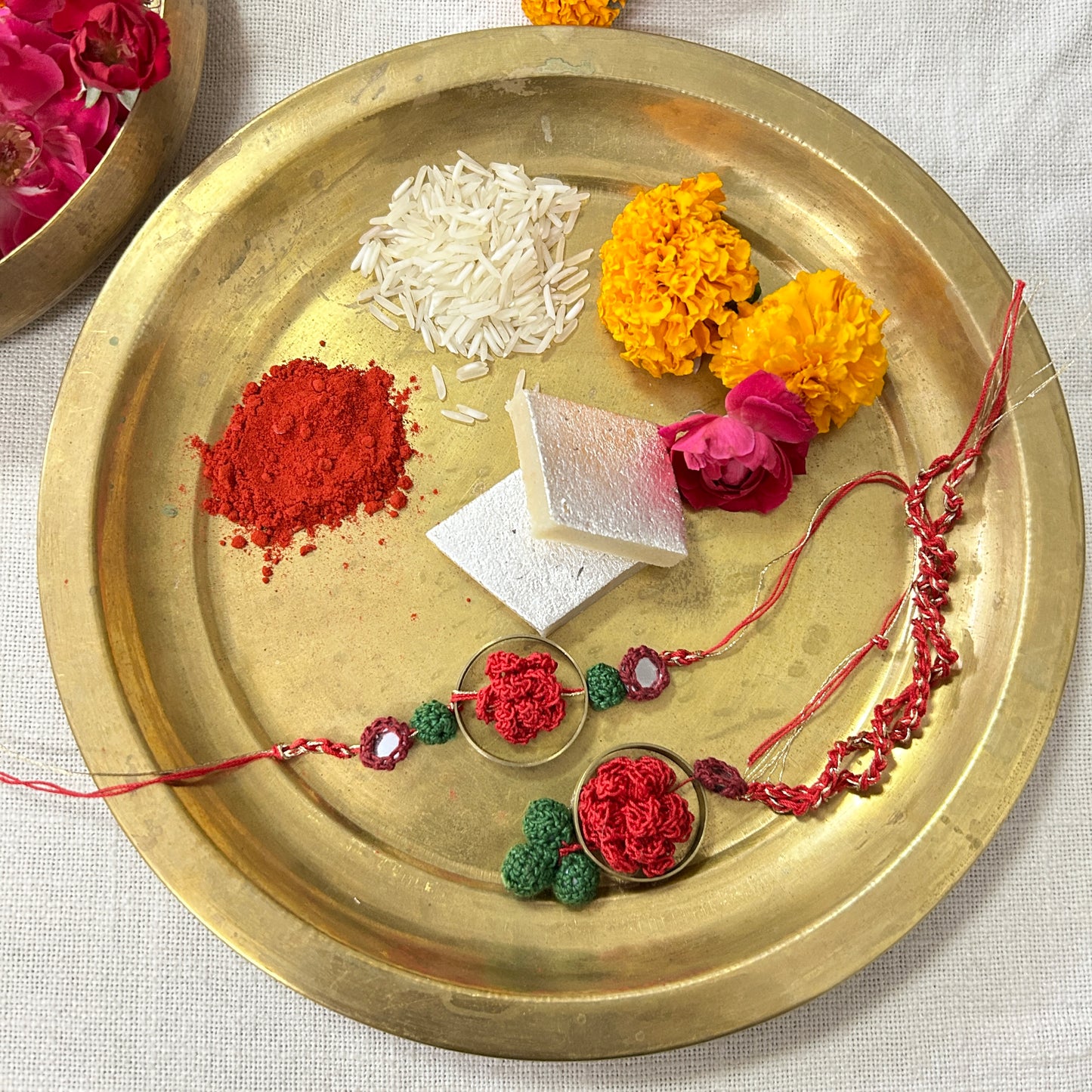 Set of Crochet Rose Rakhi and Lumba
