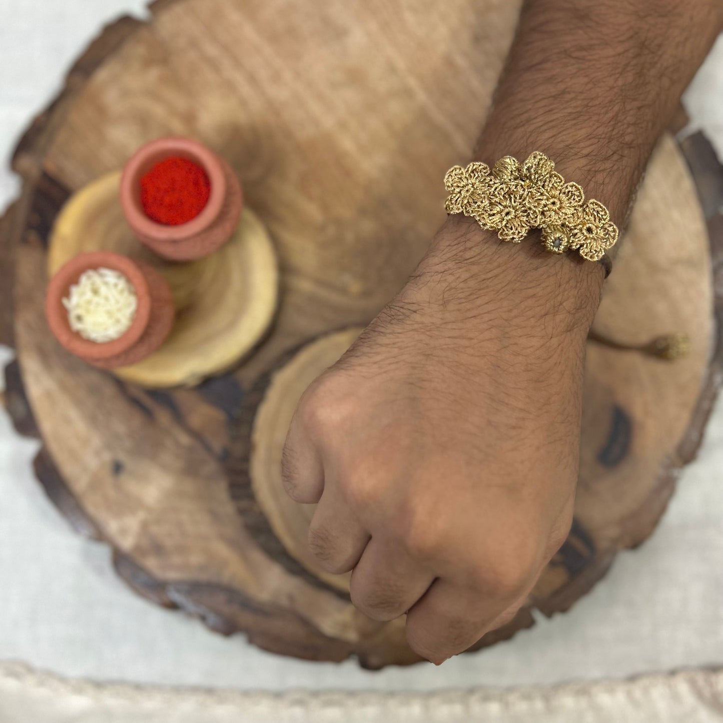 Golden zari crochet rakhi