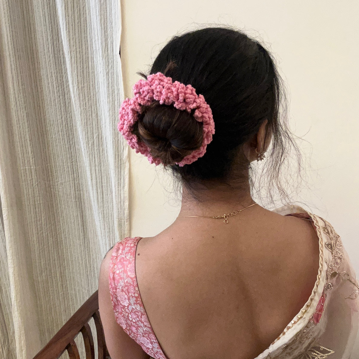Set of White, Pink, Maroon and Yellow Gajra Scrunchie
