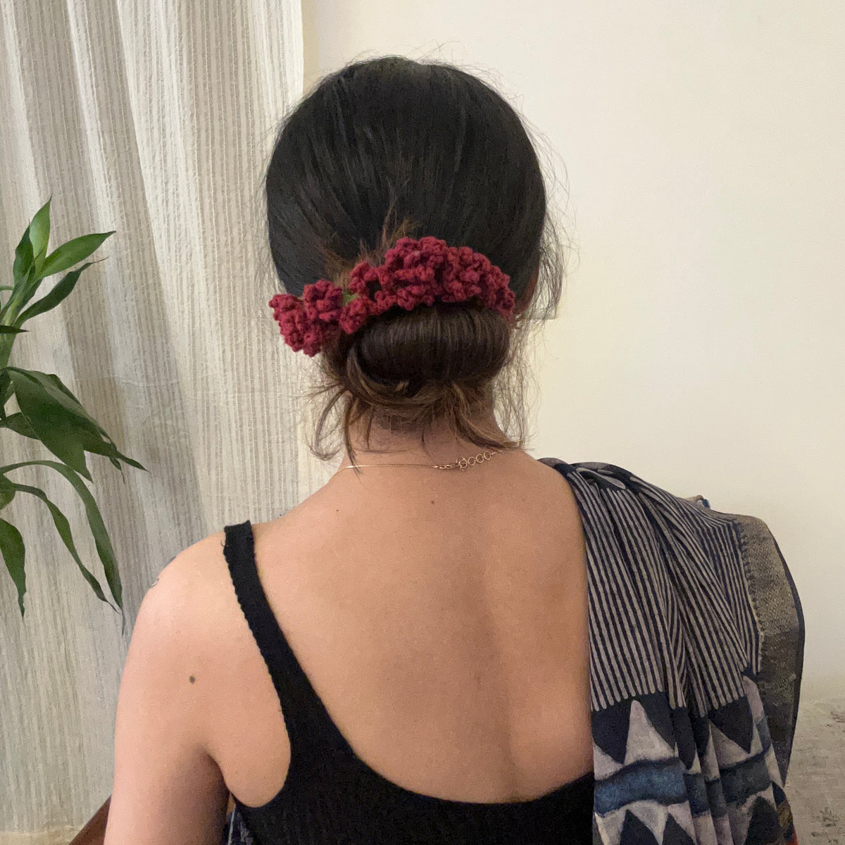 Set of Maroon and White Gajra Scrunchie