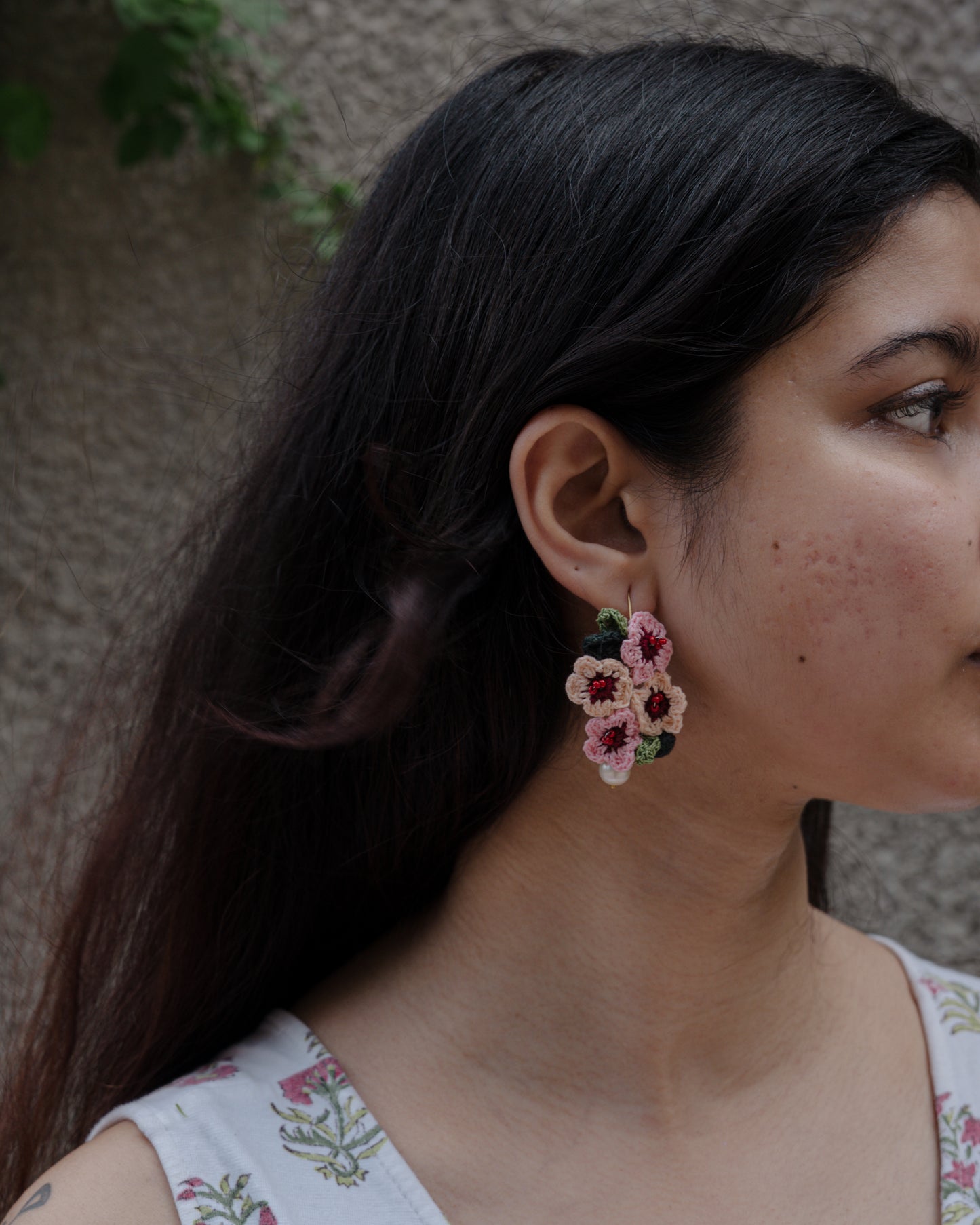Gulabi Phool Drop Earrings