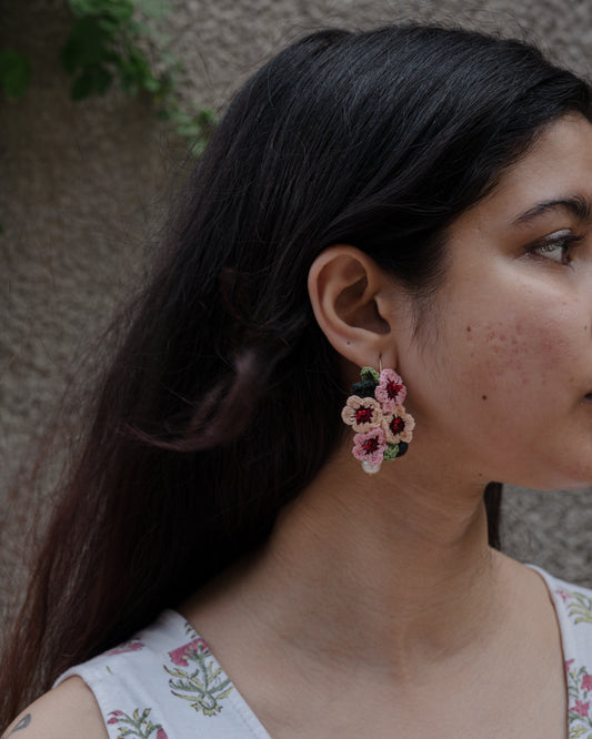 Gulabi Phool Drop Earrings