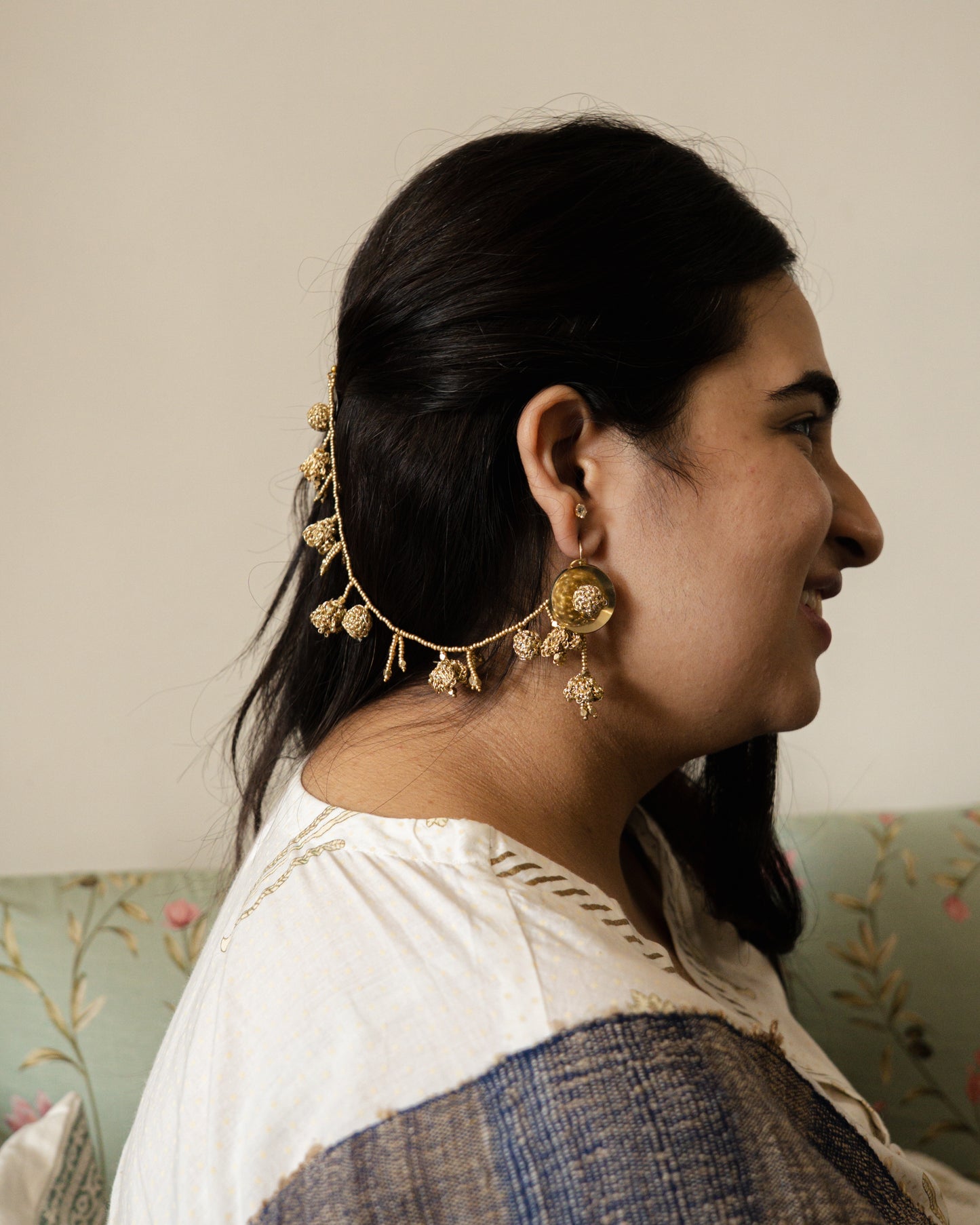 Sunehri Leher Earrings with Zari Gilded Earchains Set