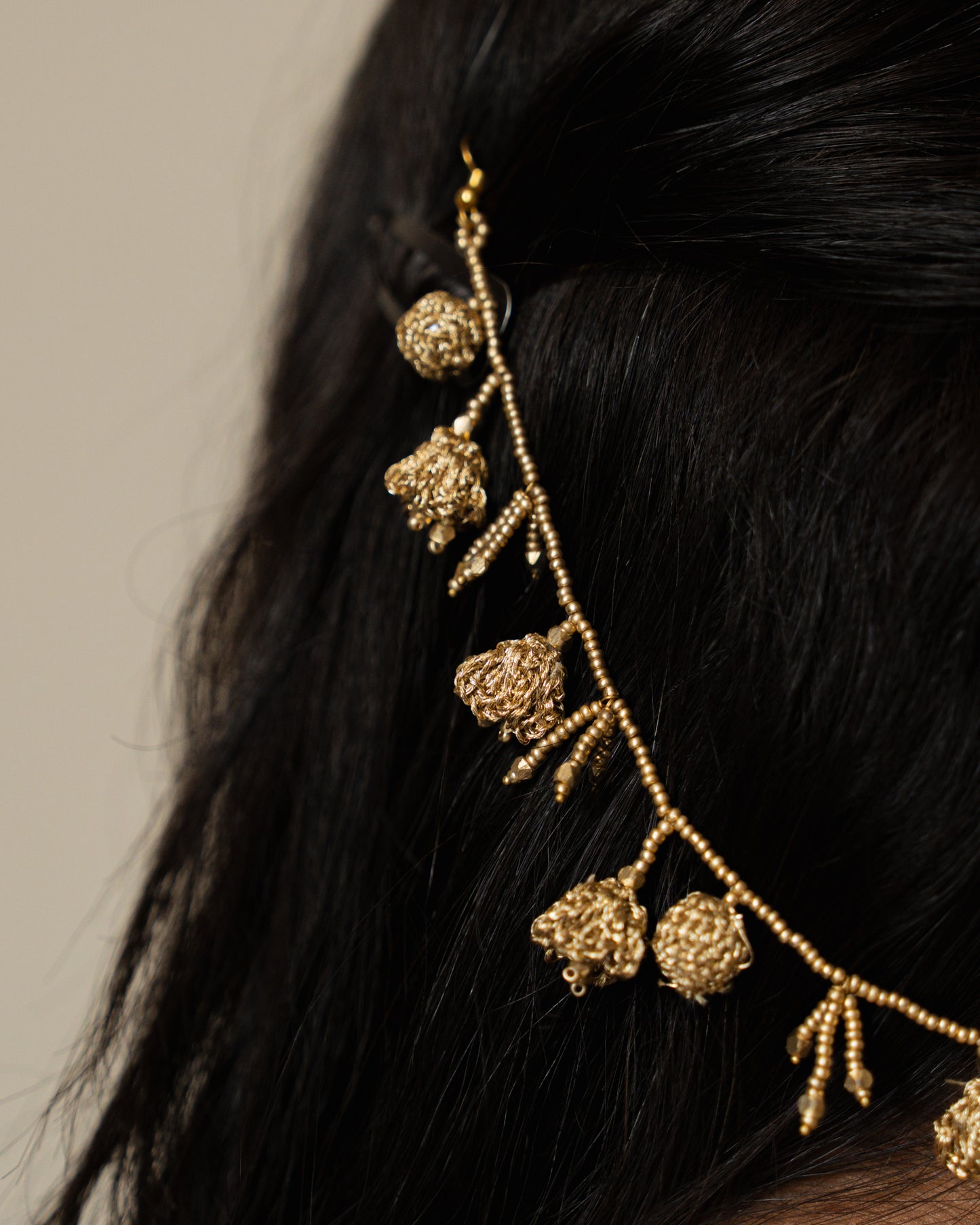 Sunehri Leher Earrings with Zari Gilded Earchains Set