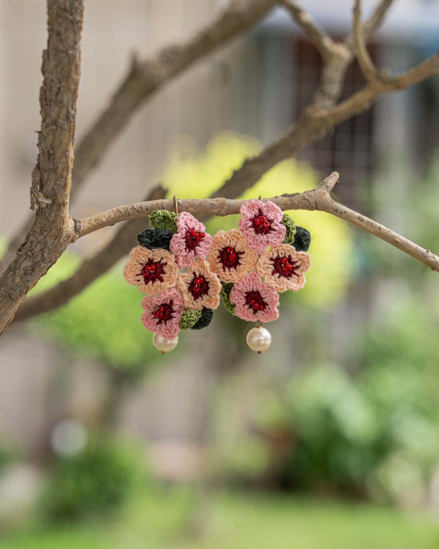 Gulabi Phool Drop Earrings