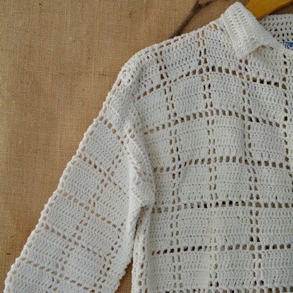 Ivory Grid Crochet Shirt