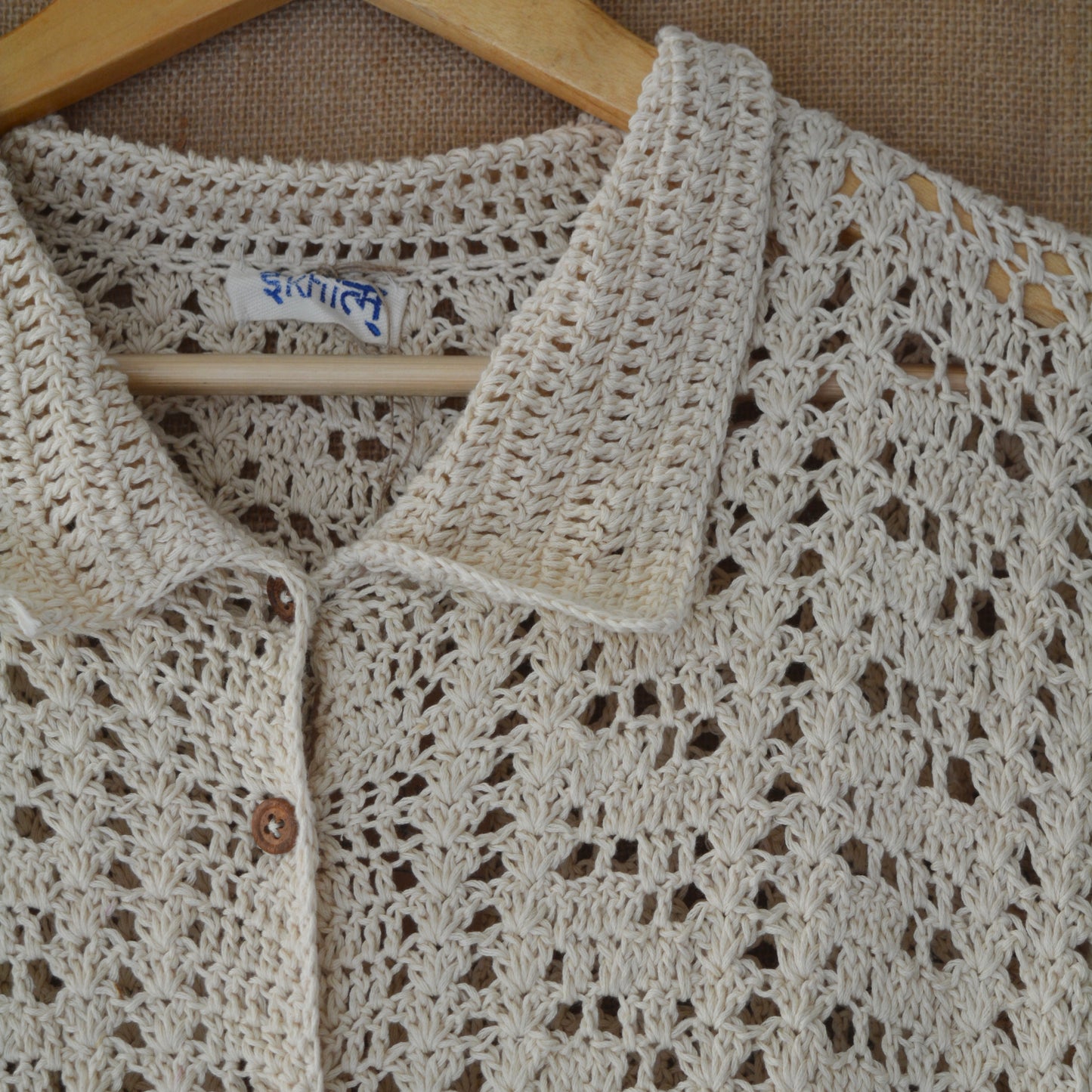 Ecru Loom Lines Crochet Shirt