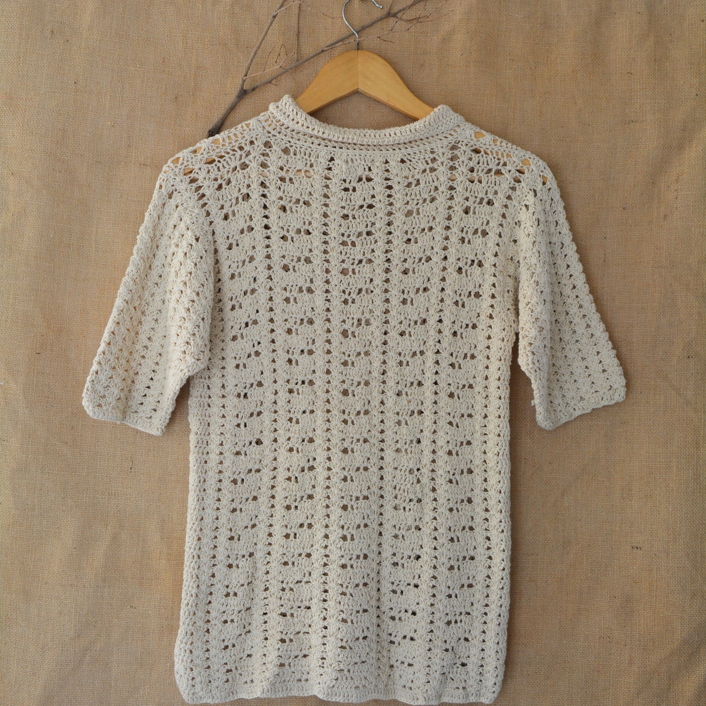 Ecru Loom Lines Crochet Shirt