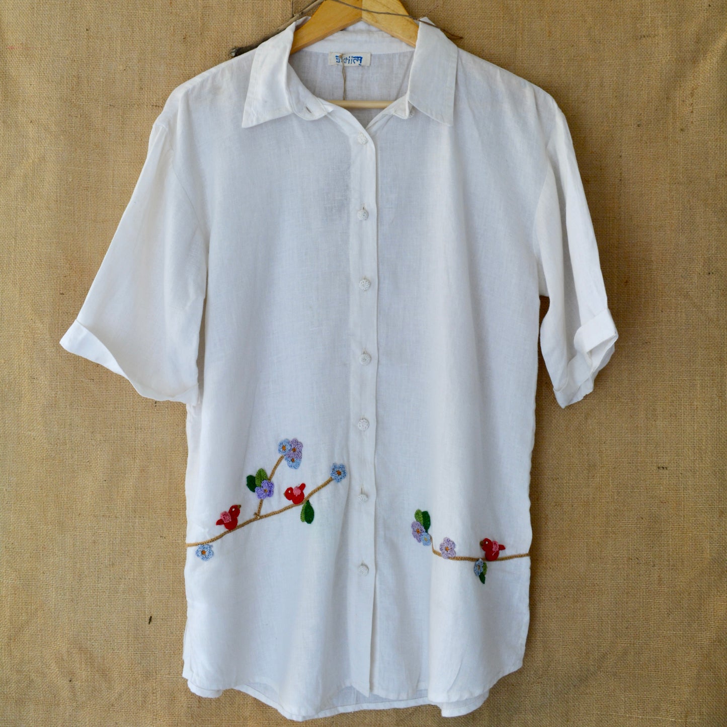 White Serene Stich Linen Shirt