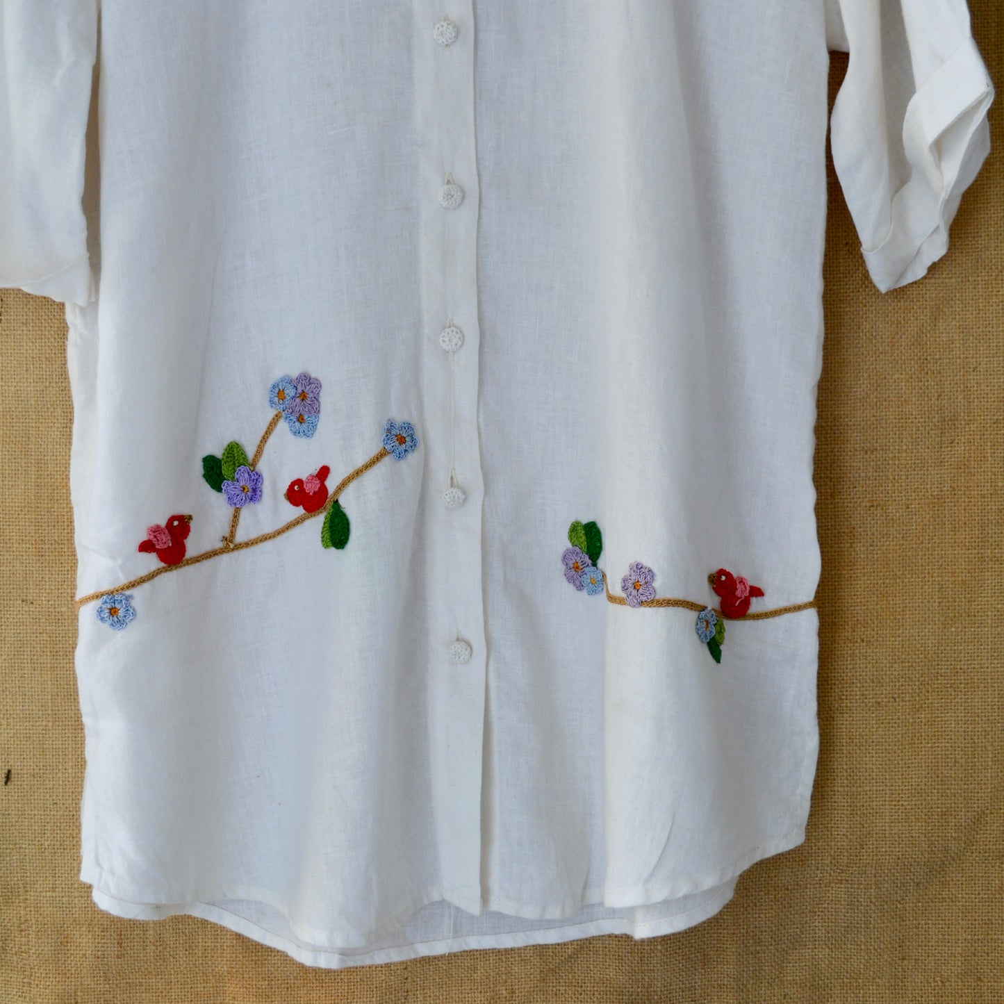 White Serene Stich Linen Shirt