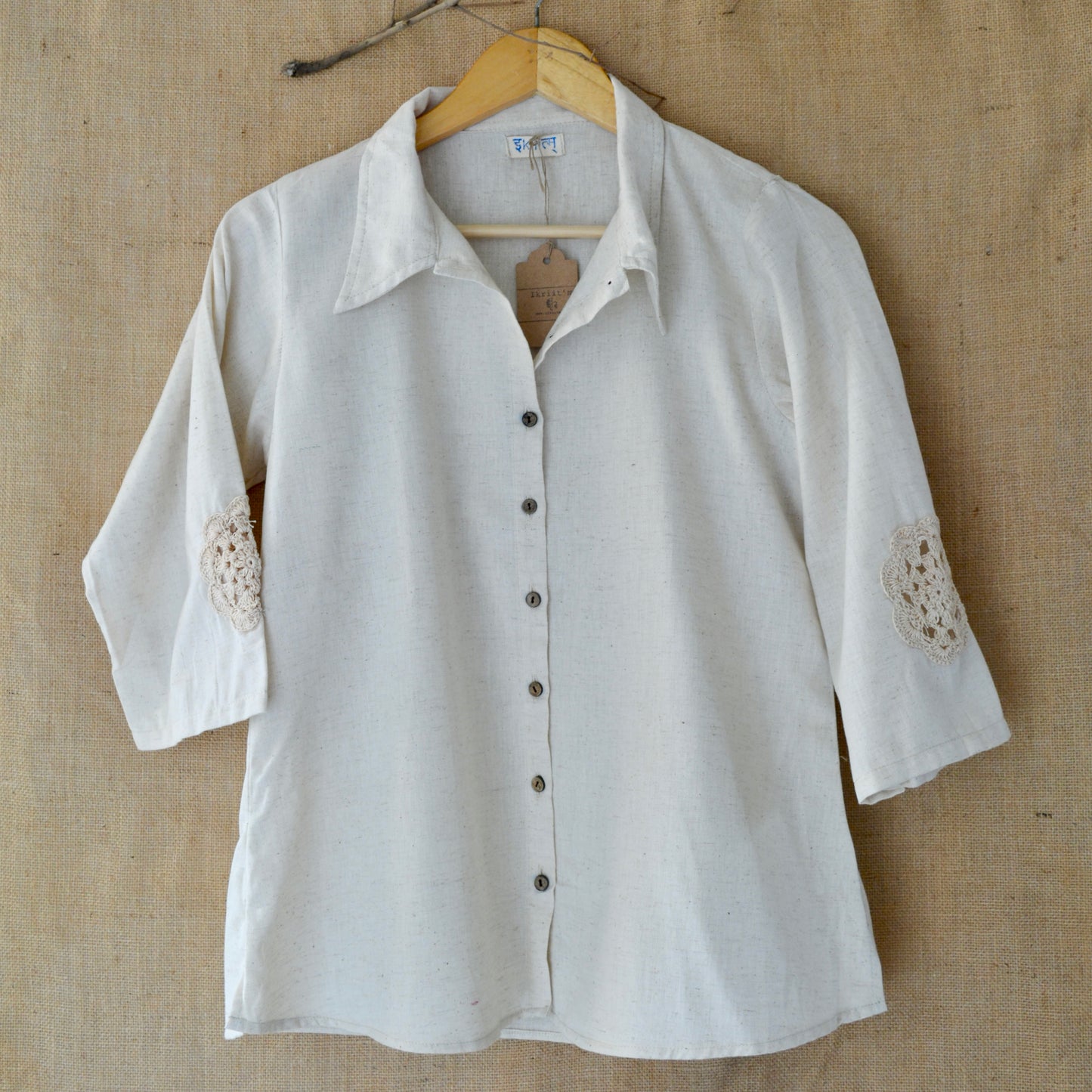 Ecru Crochet Patches Shirt