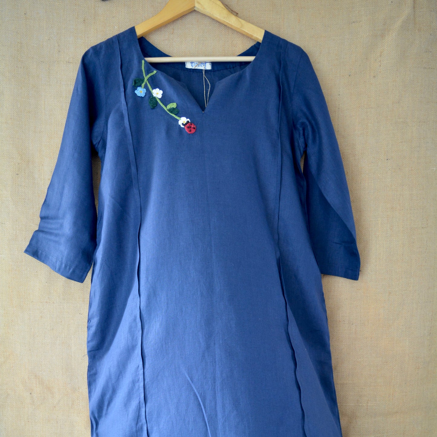 Indigo Bloom Linen Dress