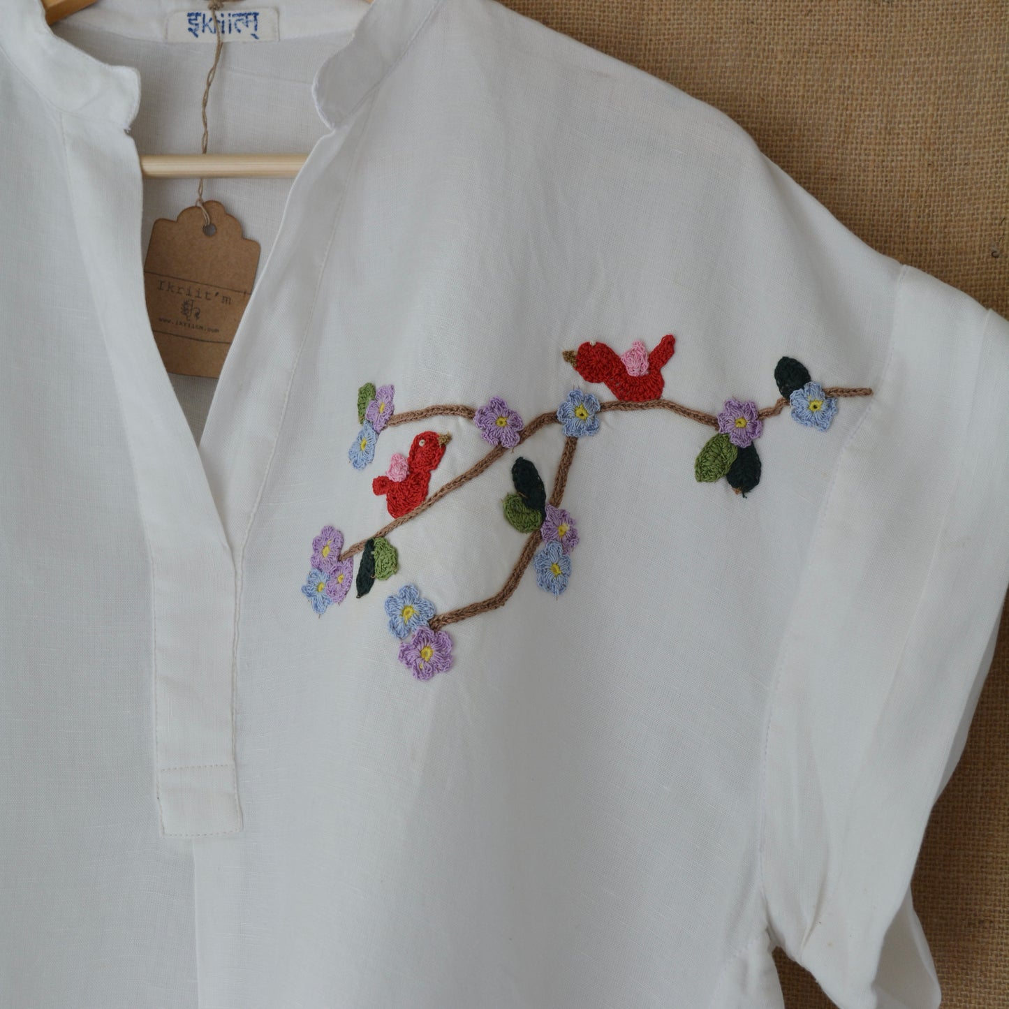 Freesize White Serene Stich Linen Shirt