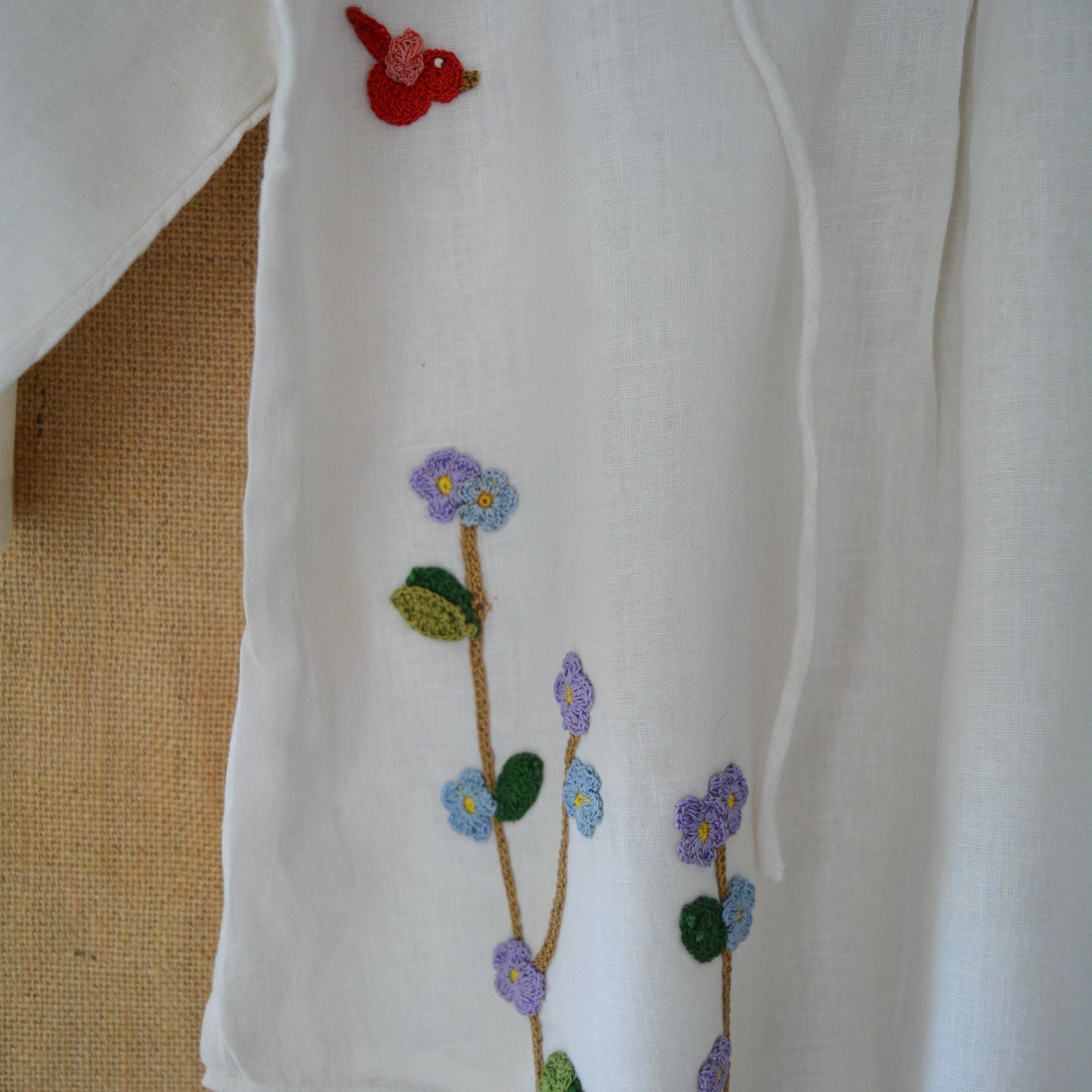 White Serene Stich Linen Top