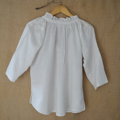 White Serene Stich Linen Top