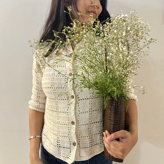 Ivory Grid Crochet Shirt