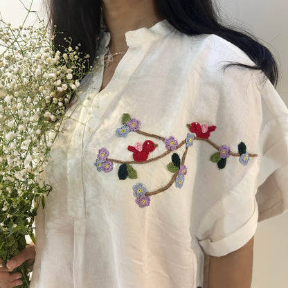 Freesize White Serene Stich Linen Shirt