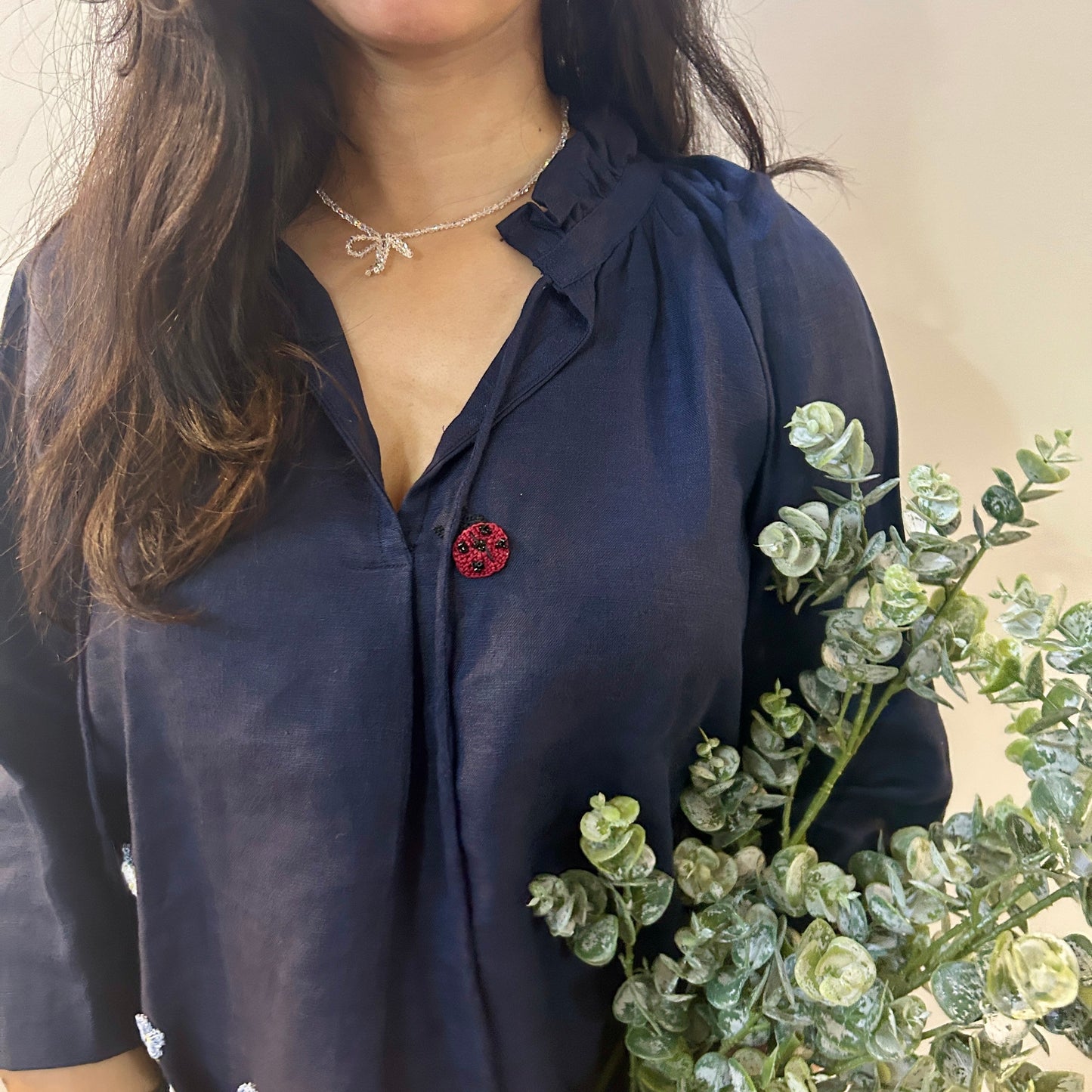 Indigo Serene Stich Linen Top