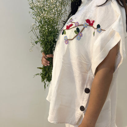 Freesize White Serene Stich Linen Shirt