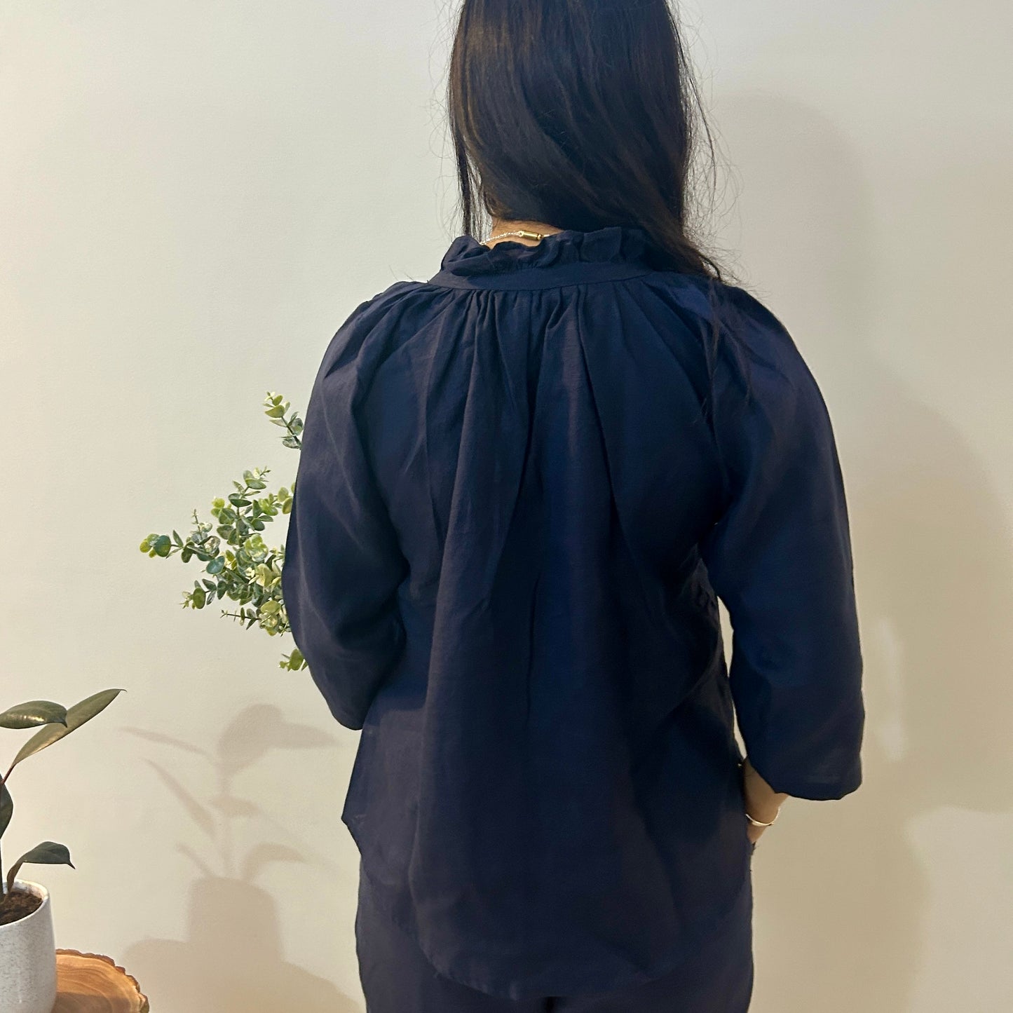 Indigo Serene Stich Linen Top