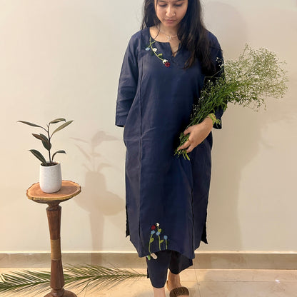 Indigo Bloom Linen Set of Dress & Trouser