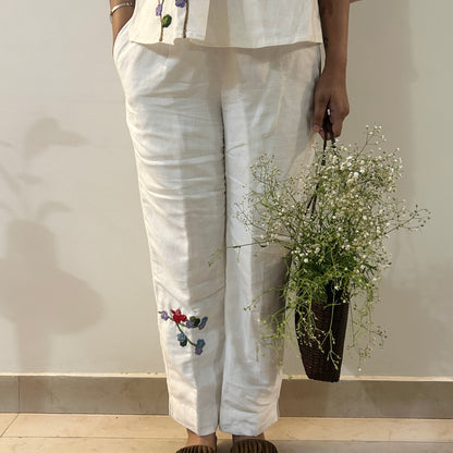 White Serene Stich Linen Trouser