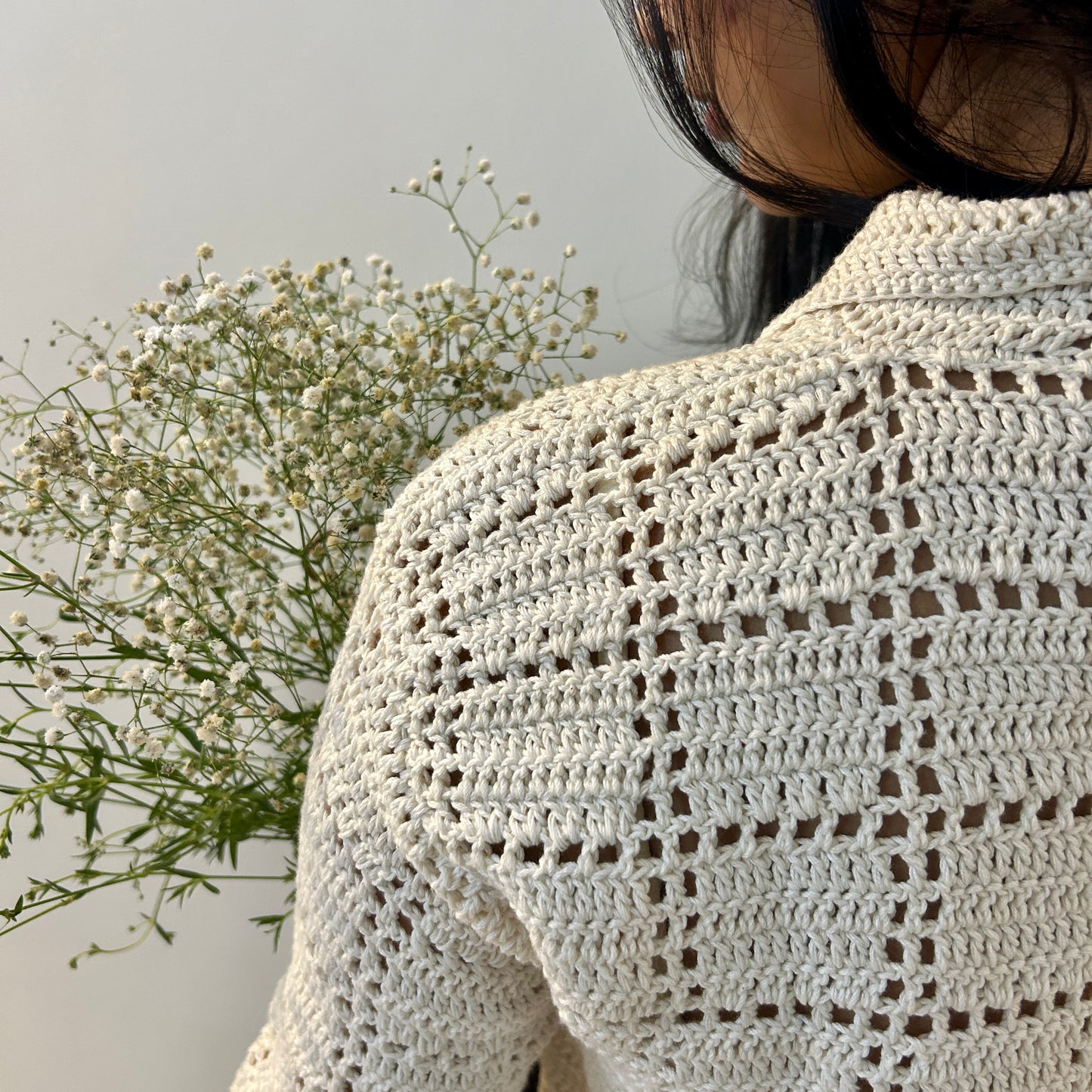 Ivory Grid Crochet Shirt