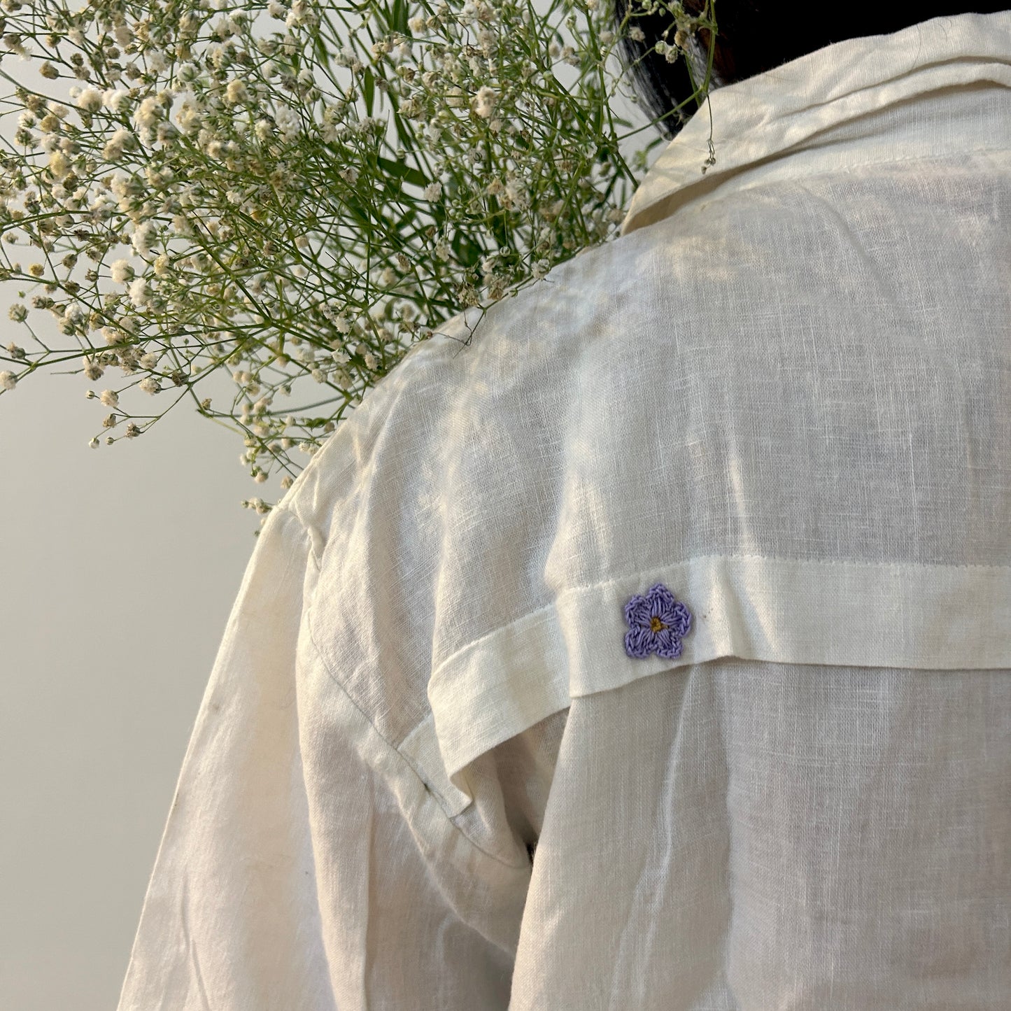 White Serene Stich Linen Shirt & Trouser Set