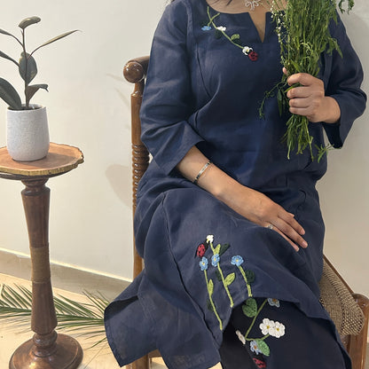 Indigo Bloom Linen Set of Dress & Trouser