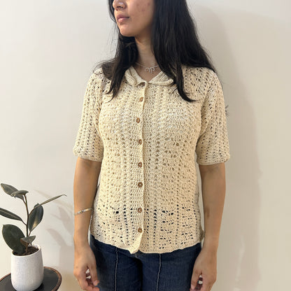 Ecru Loom Lines Crochet Shirt