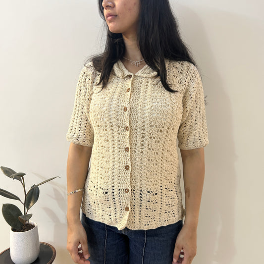 Ecru Loom Lines Crochet Shirt