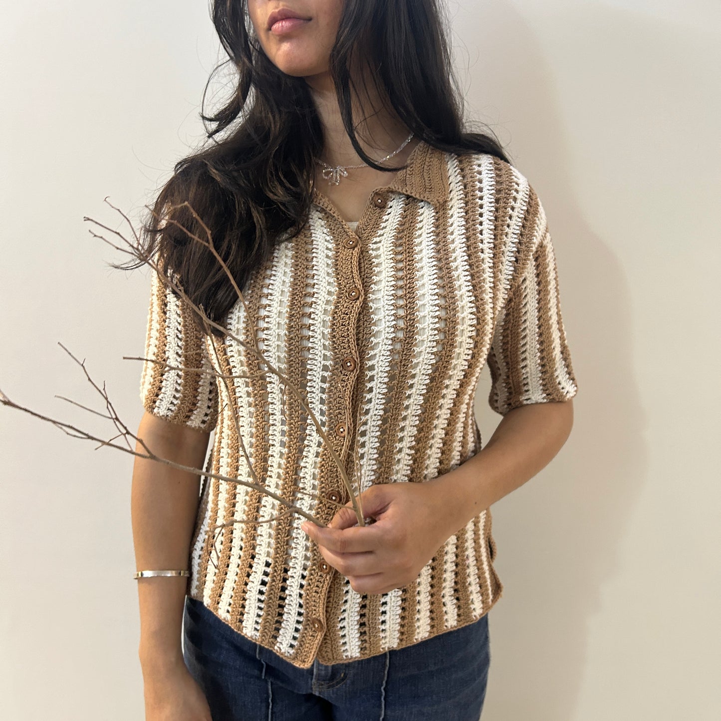 Earth Stripe Crochet Shirt