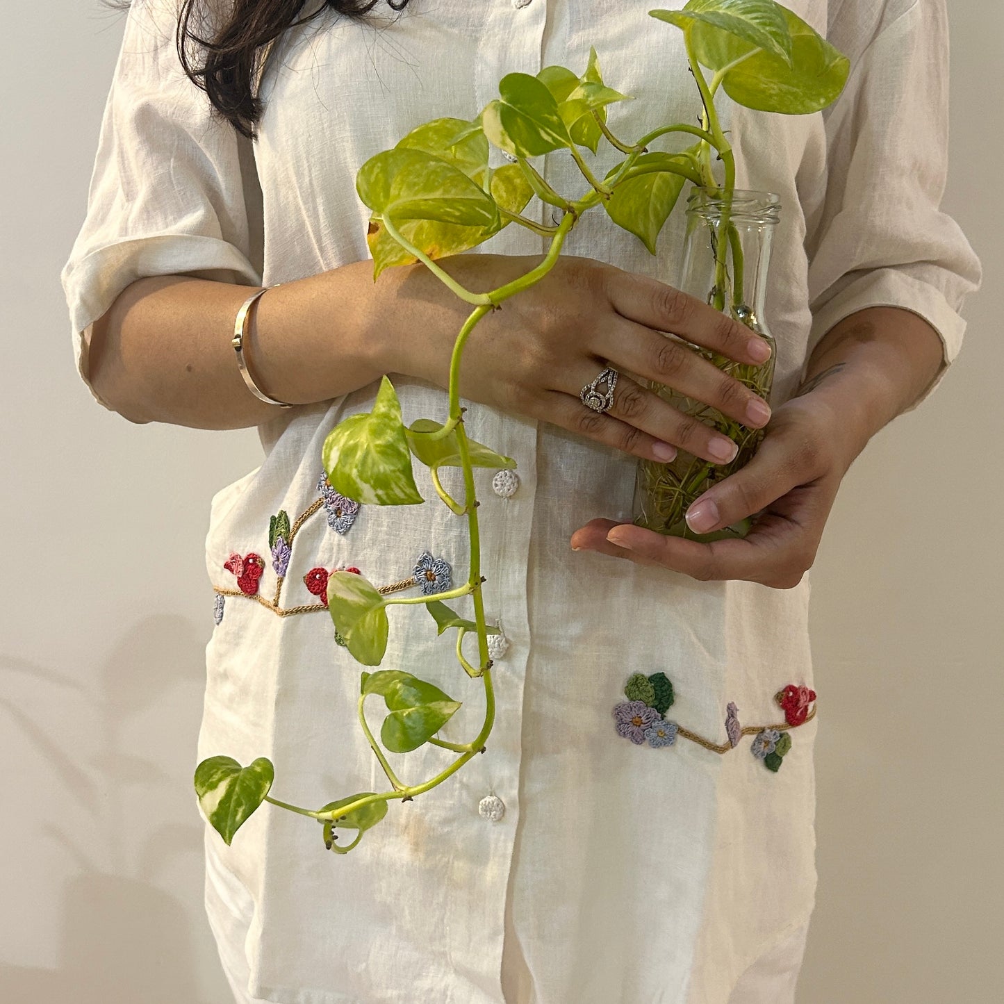 White Serene Stich Linen Shirt