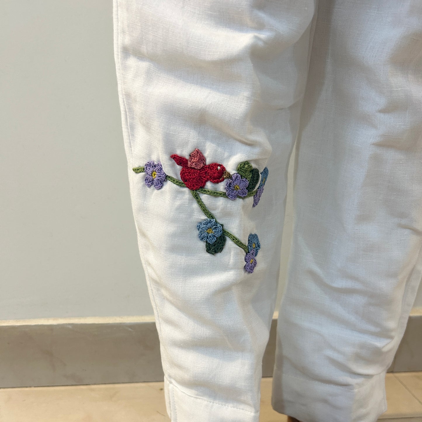 White Serene Stich Linen Trouser