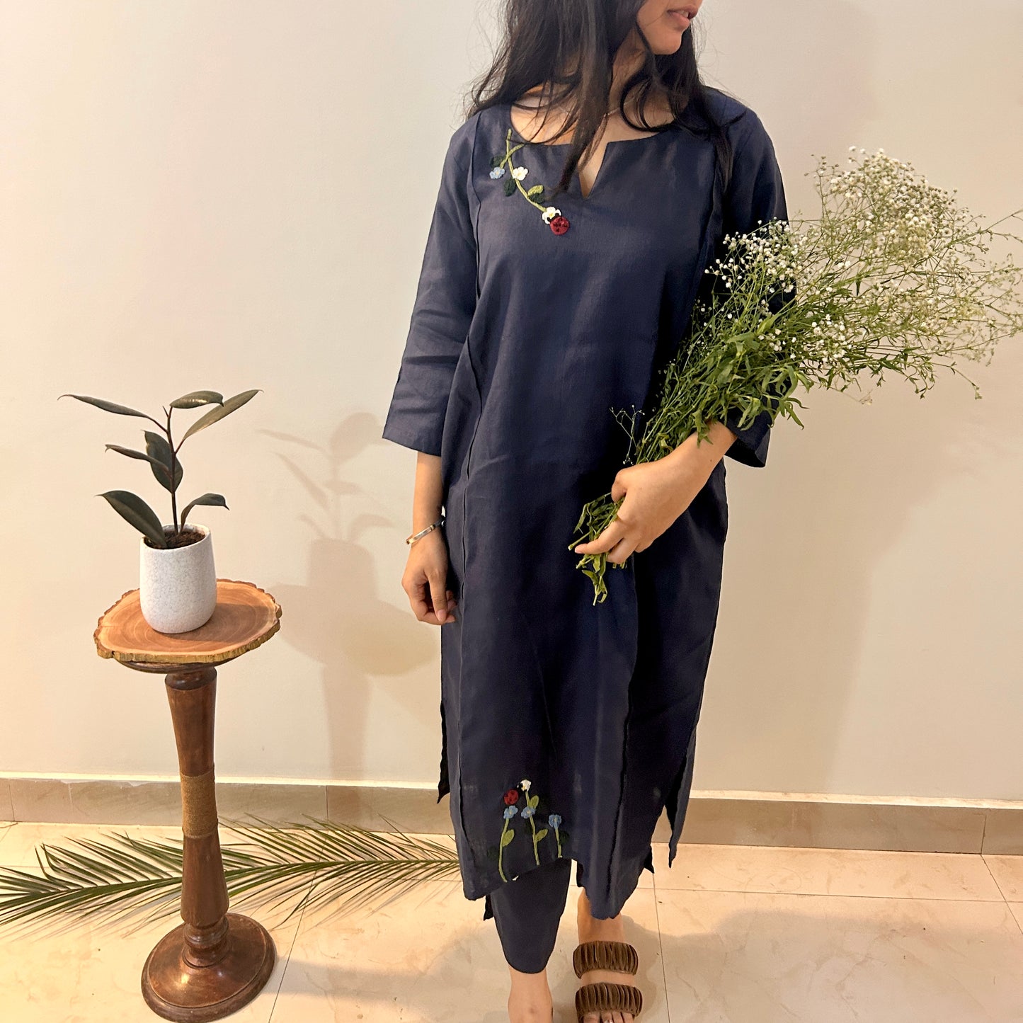 Indigo Bloom Linen Set of Dress & Trouser