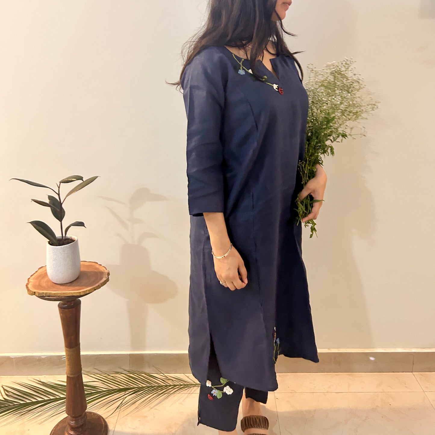 Indigo Bloom Linen Set of Dress & Trouser